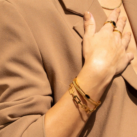 Layered Onyx Bracelet 18K Gold Plated