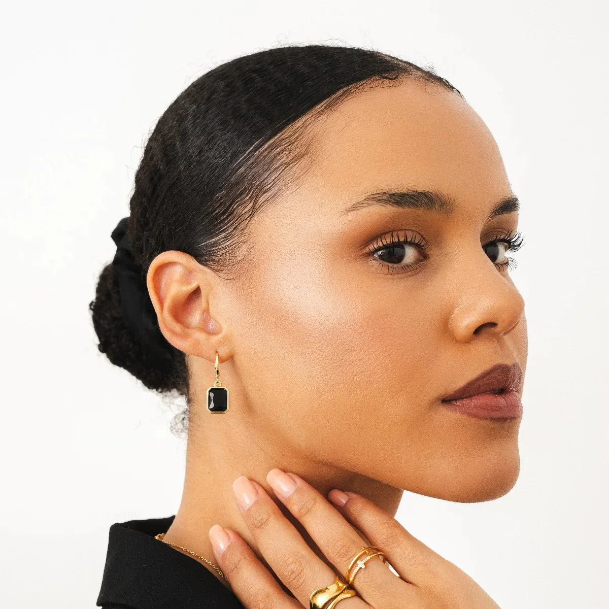 Earring Black Crystal Small Hoop 18K Gold Plated