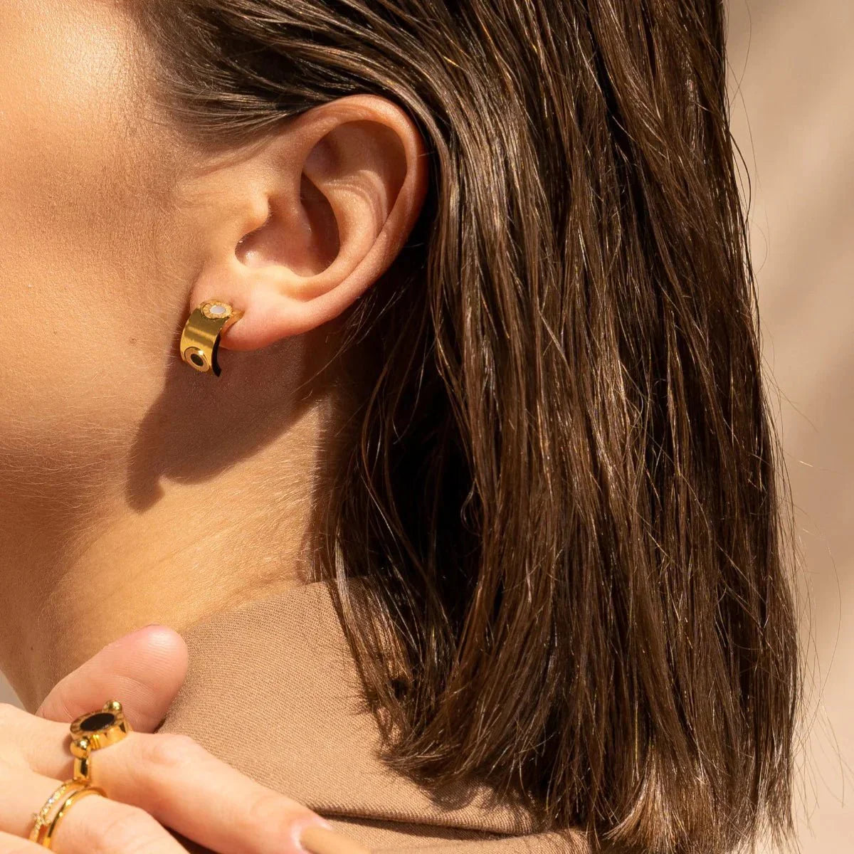 Earring Spinning Roman Numeral 18K Gold Plated