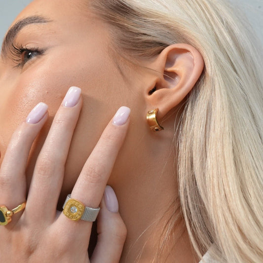 Earring Square Charm 18K Gold Plated