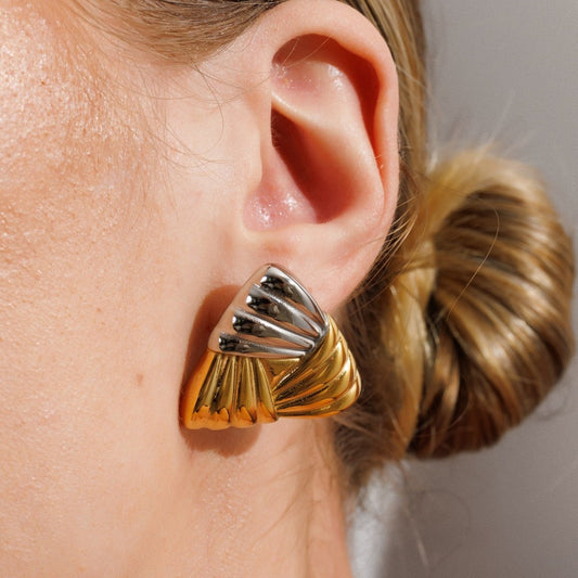Earring Triad Shine with Mixed Gold and Silver Finish