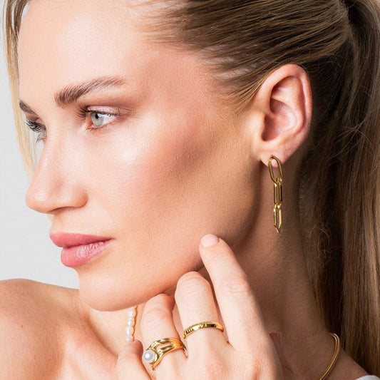 Link Dangling Earrings 18K Gold Plated