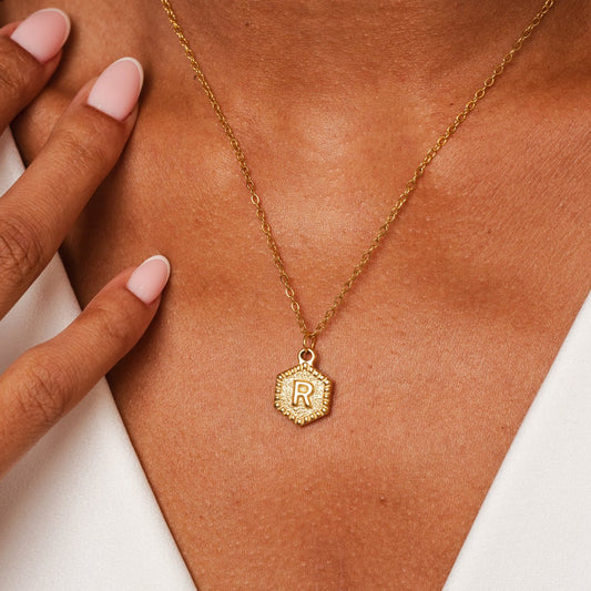 Necklace Letter Initial Hex 18K Gold Plated