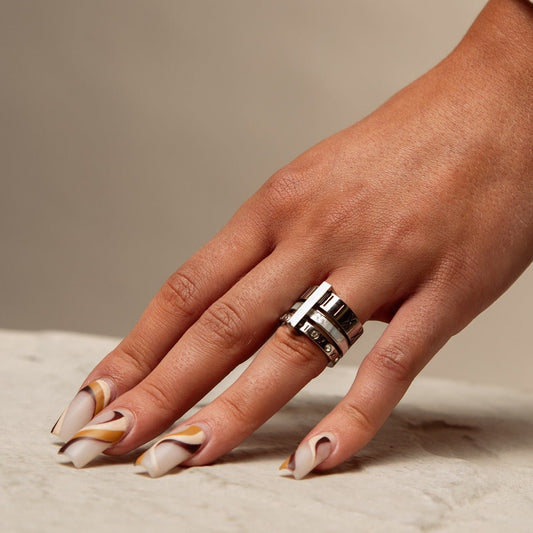 Ring Triple Band Roman Numeral - Silver
