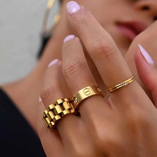 Ring Beauty Wide Links Minimalist 18K Gold Plated
