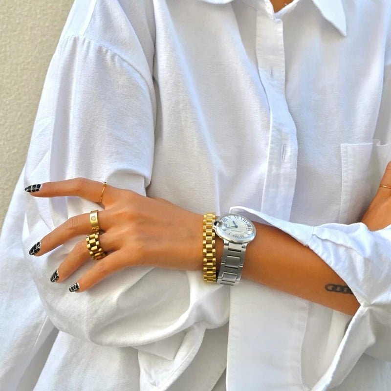 Ring Beauty Wide Links Minimalist 18K Gold Plated