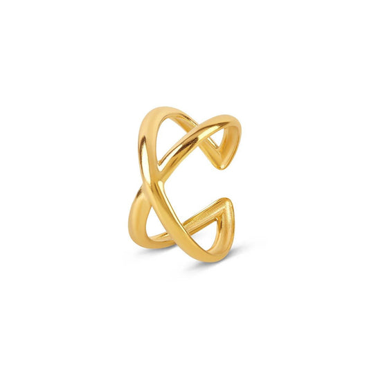 Minimal Adjustable Cross Ring 18K Gold Plated