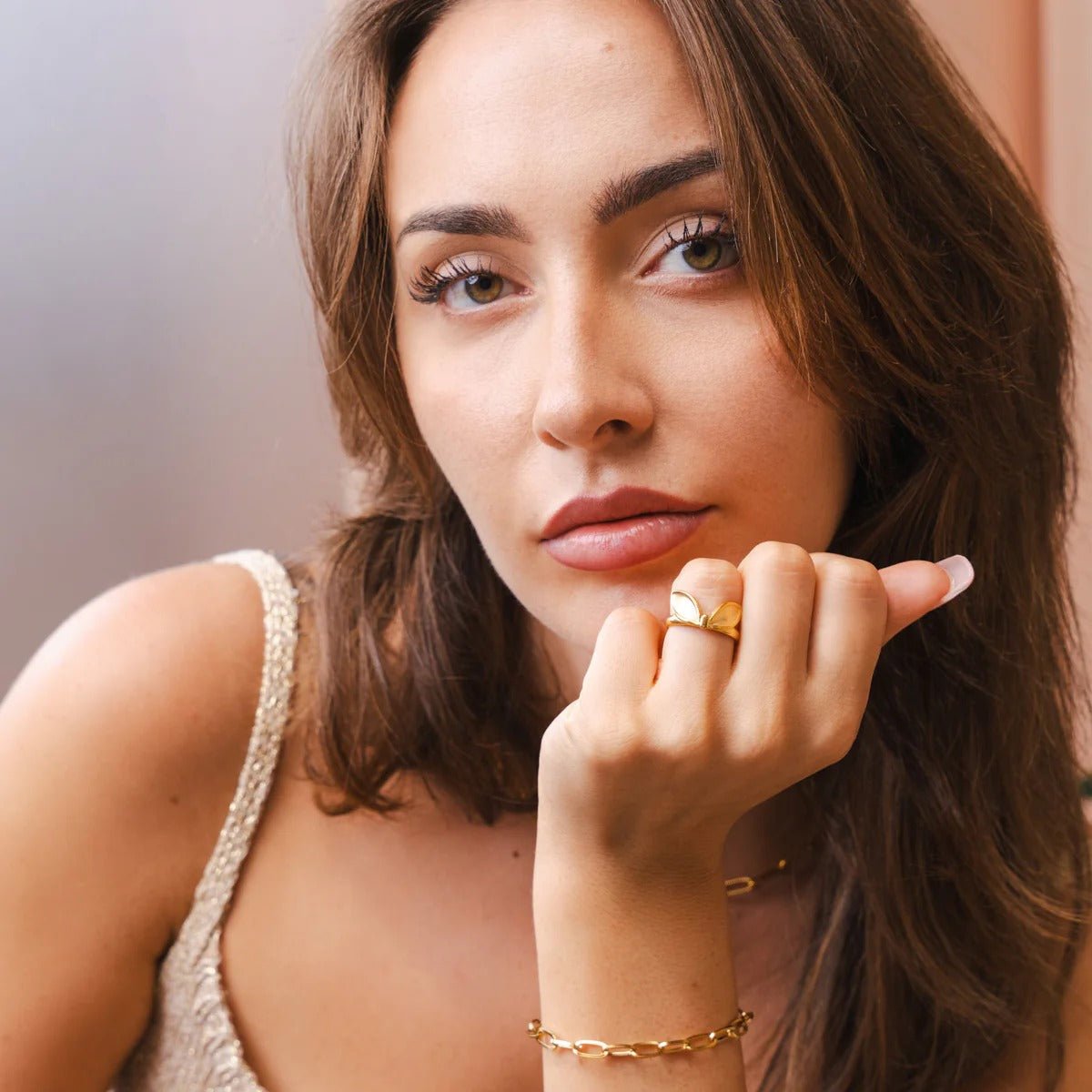 Ring Leaves Adjustable 18K Gold Plated