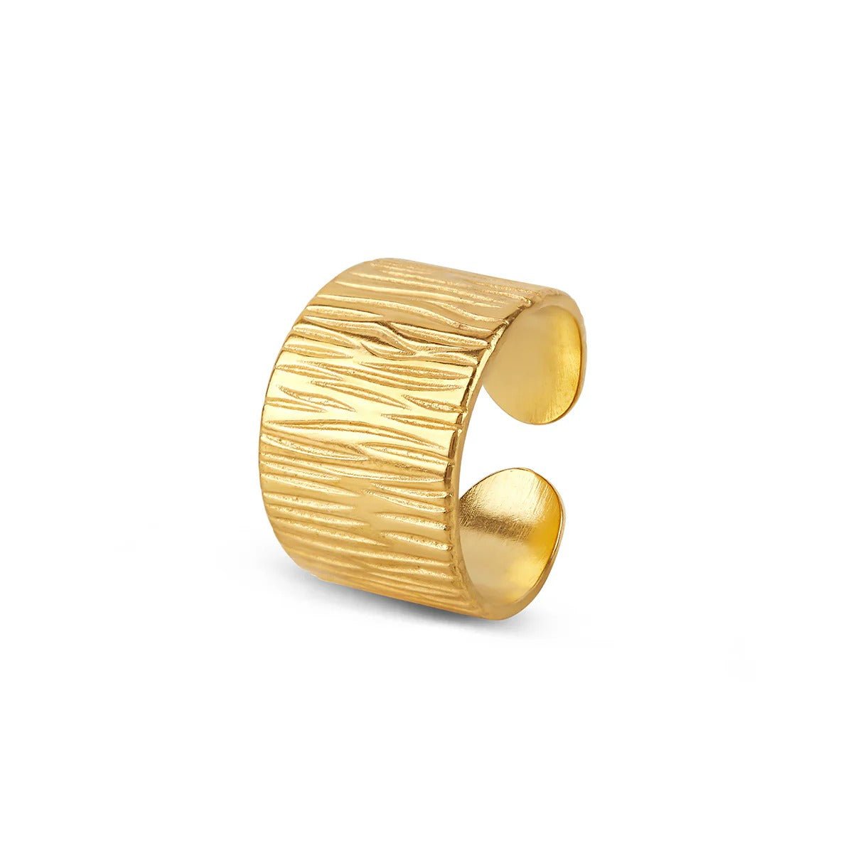 Ring Wide Textured Adjustable 18K Gold Plated