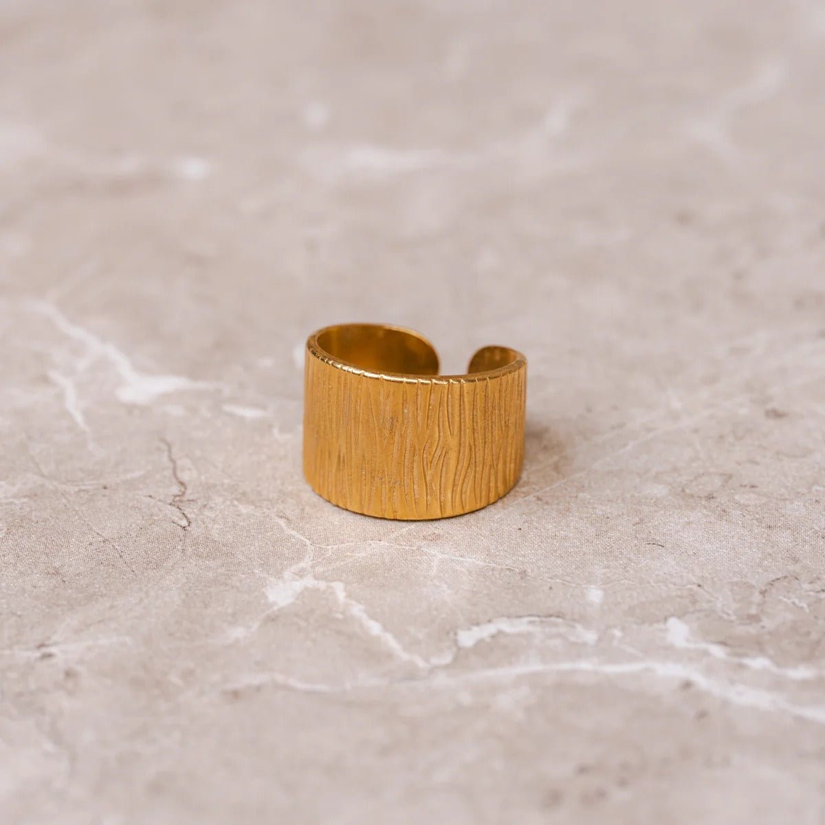 Ring Wide Textured Adjustable 18K Gold Plated