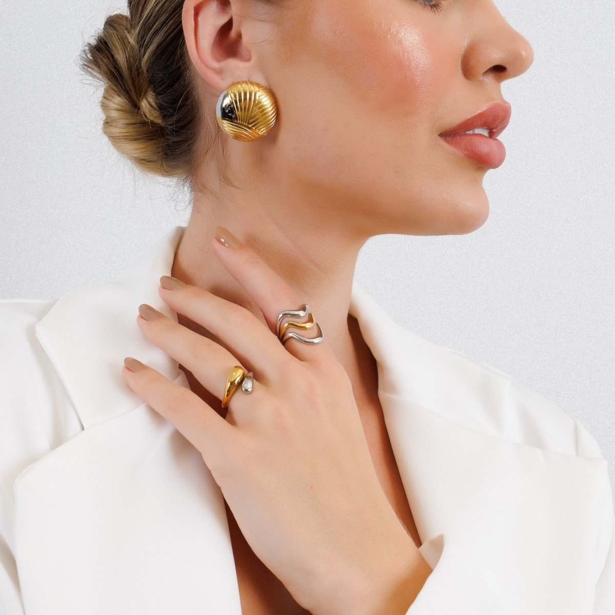 Ring Ondas Adjustable with Mixed Gold and Silver Finish