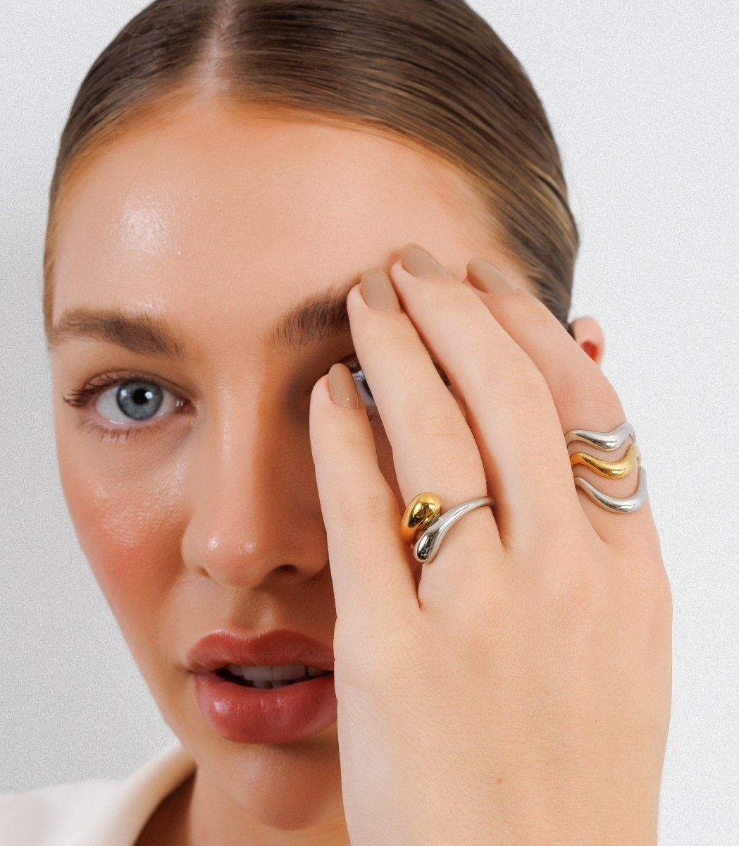 Ring Ondas Adjustable with Mixed Gold and Silver Finish