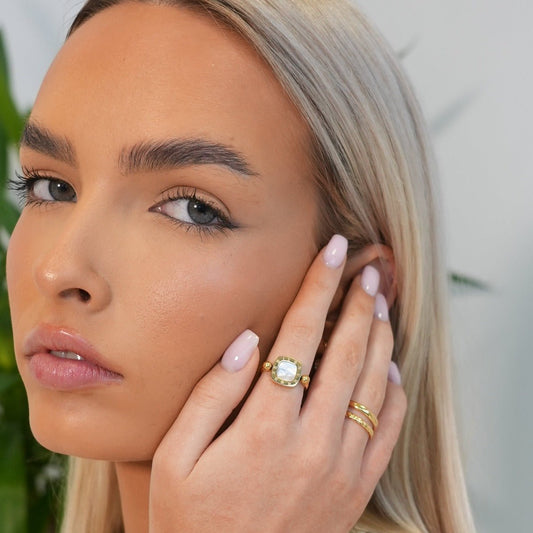 Ring Square Charm Spinning 18K Gold Plated