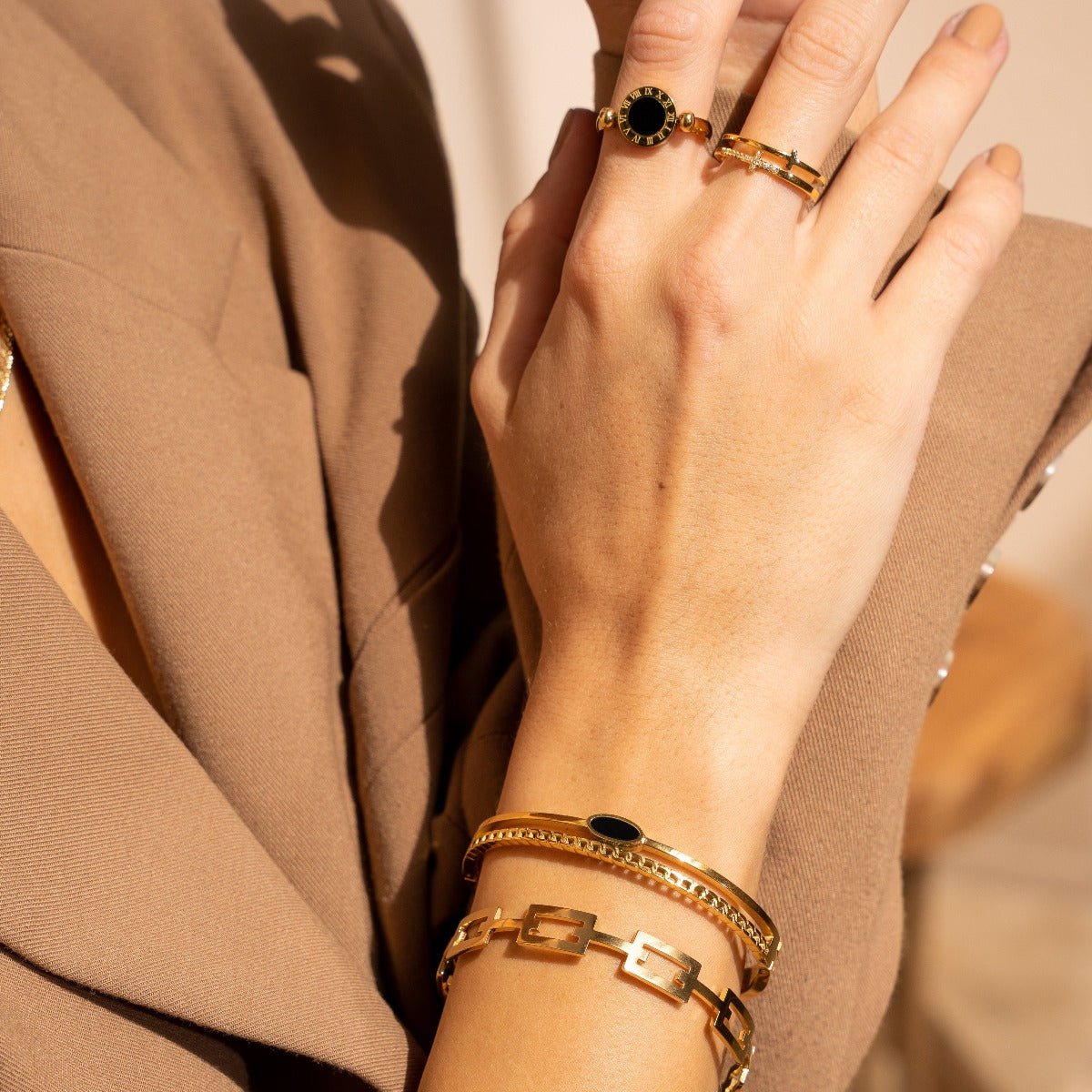 Layered Onyx Bracelet 18K Gold Plated