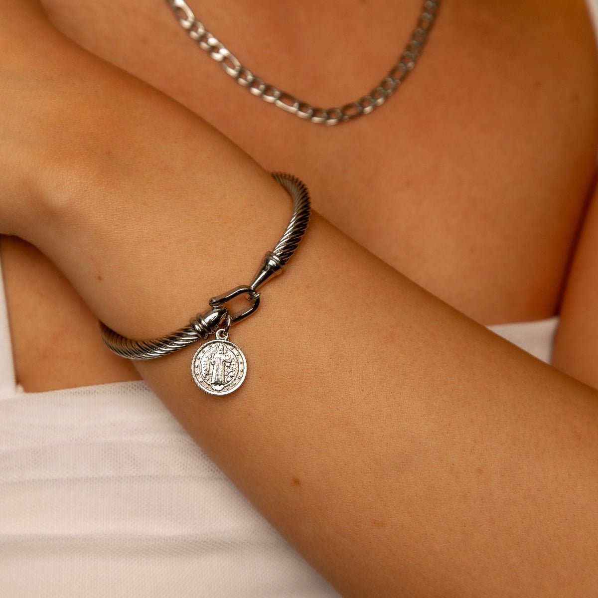 Saint Benedict Pendant Bracelet - Silver