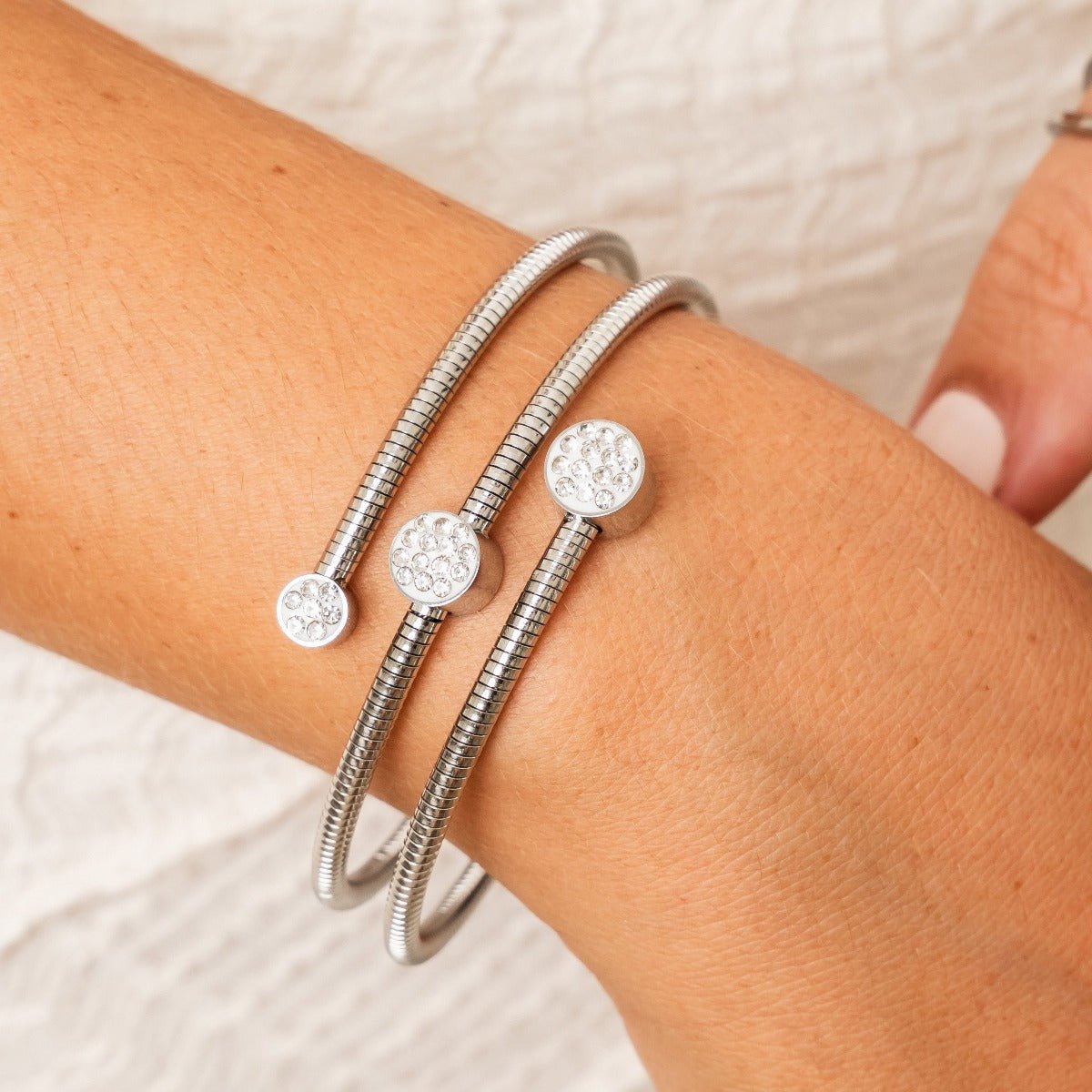 Crystal Spiral Bracelet - Silver