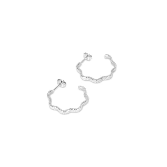 Earring Wavy Texture Hoop - Silver