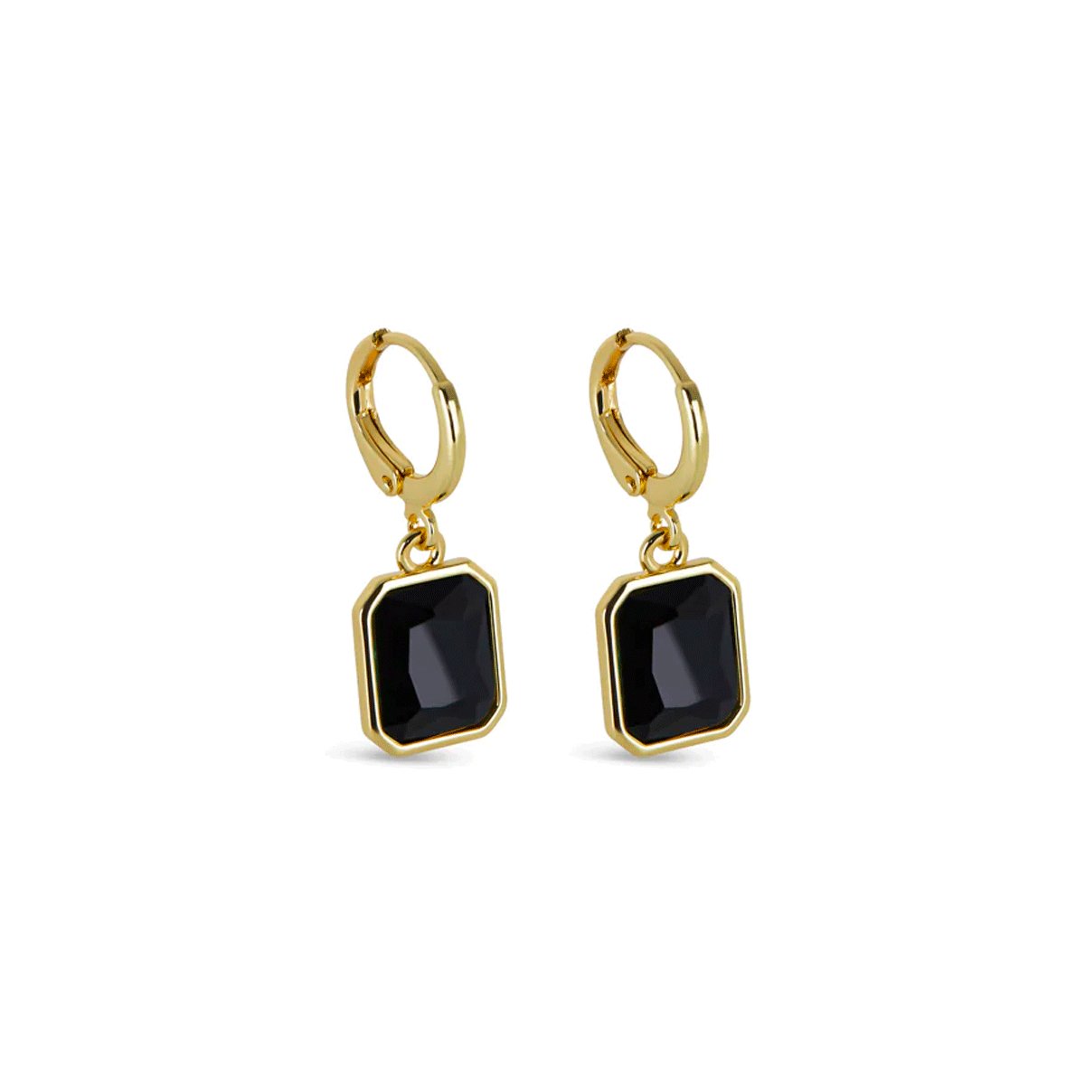 Earring Black Crystal Small Hoop 18K Gold Plated