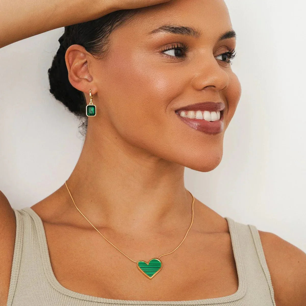 Earring Green Crystal Small Hoop 18K Gold Plated