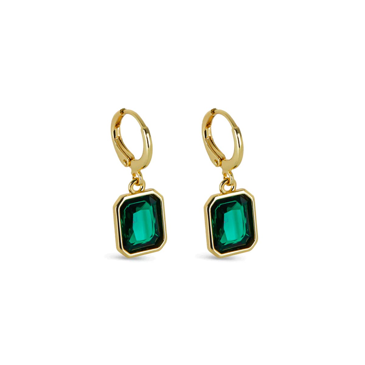 Earring Green Crystal Small Hoop 18K Gold Plated