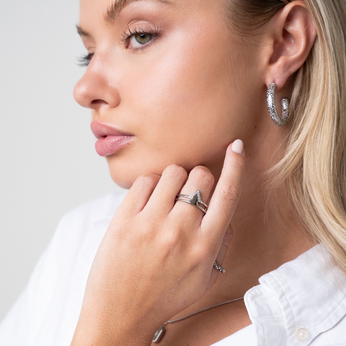 Texture Hoop Earring - Silver