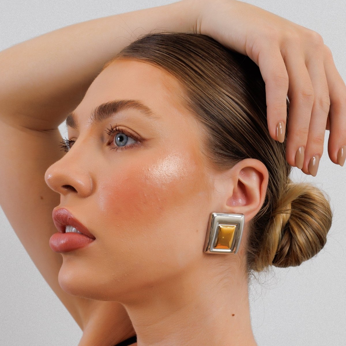 Geometric Earring with Mixed Gold and Silver Finish