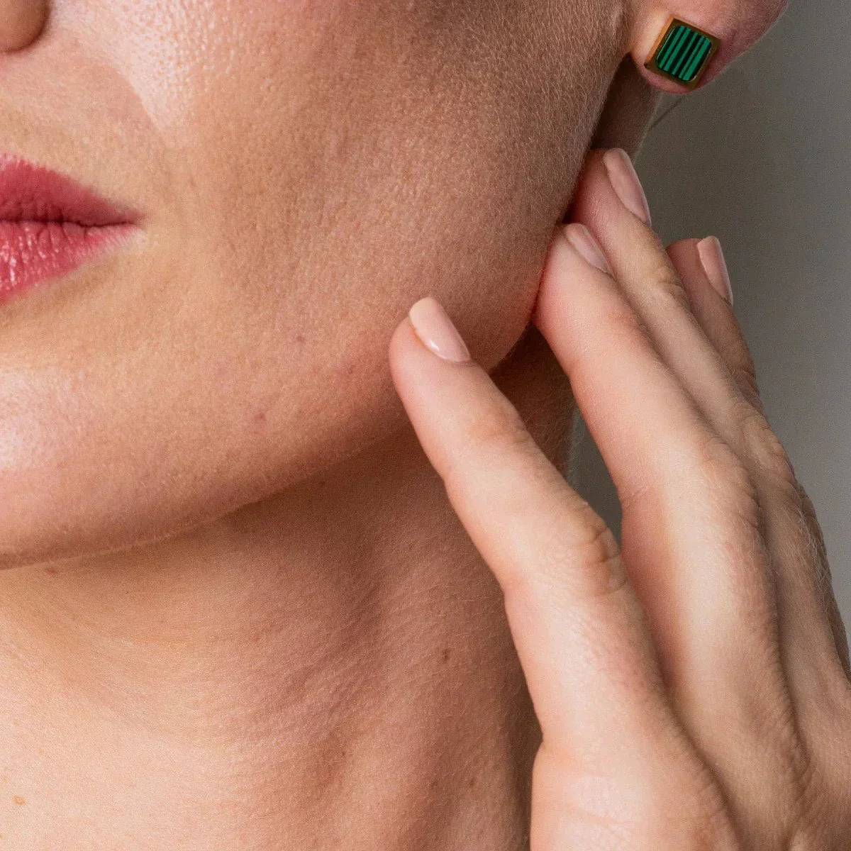 Earring Geometric Green Stone 18K Gold Plated