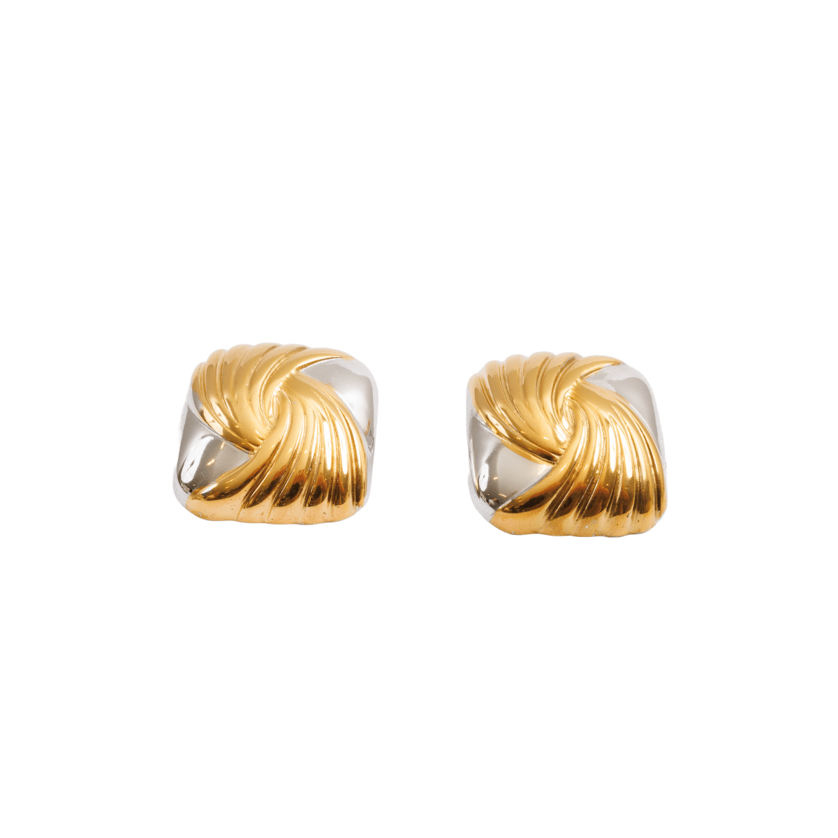 Earring Spiral Square with Mixed Gold and Silver Finish