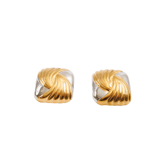 Earring Spiral Square with Mixed Gold and Silver Finish