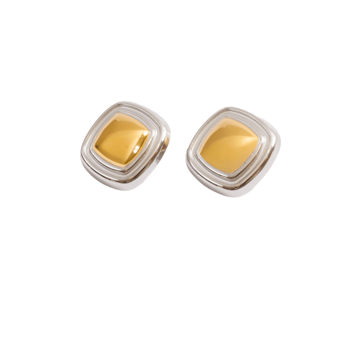 Earring Square Lumière with Mixed Gold and Silver Finish