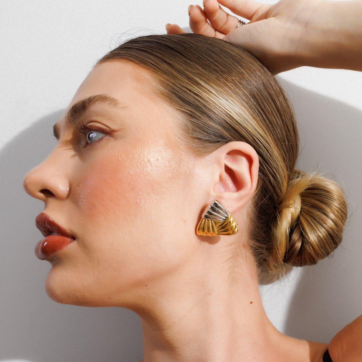 Earring Triad Shine with Mixed Gold and Silver Finish
