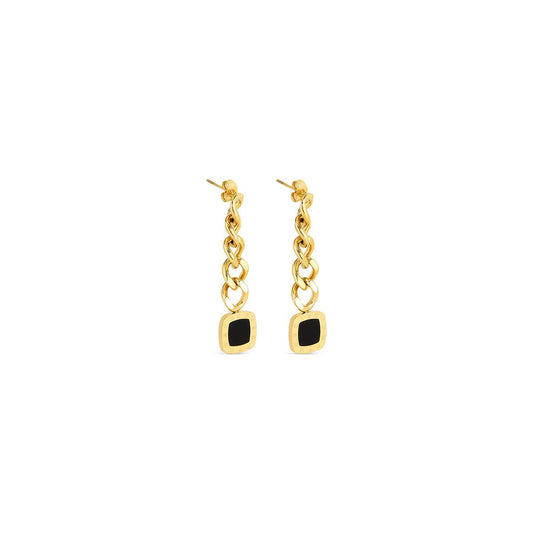 Lorenza Onyx Dangling Earrings 18K Gold Plated