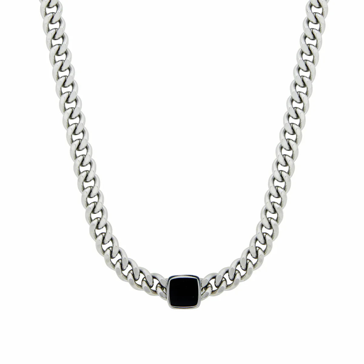 Necklace Chain Square Onyx Stone - Silver