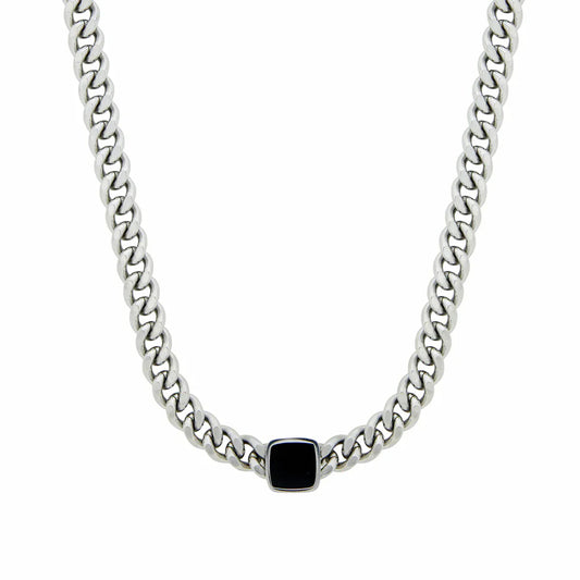 Necklace Chain Square Onyx Stone - Silver