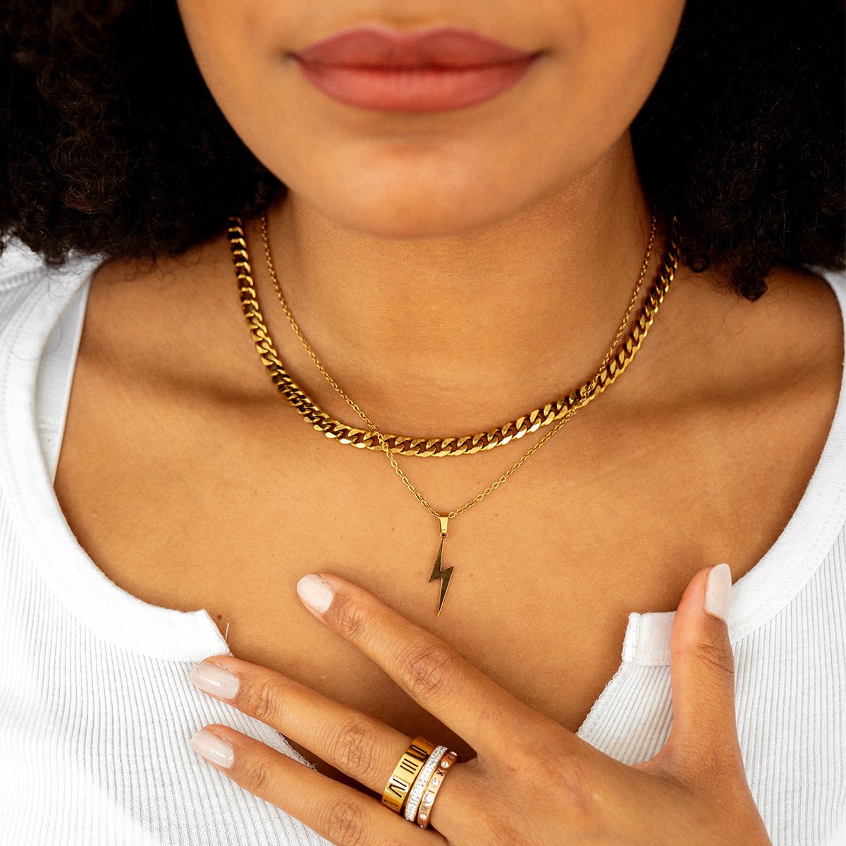 Necklace Energy Lightning Bolt Pendant 18K Gold Plated