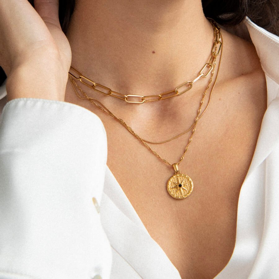 Necklace Star Compass Rose 18K Gold Plated