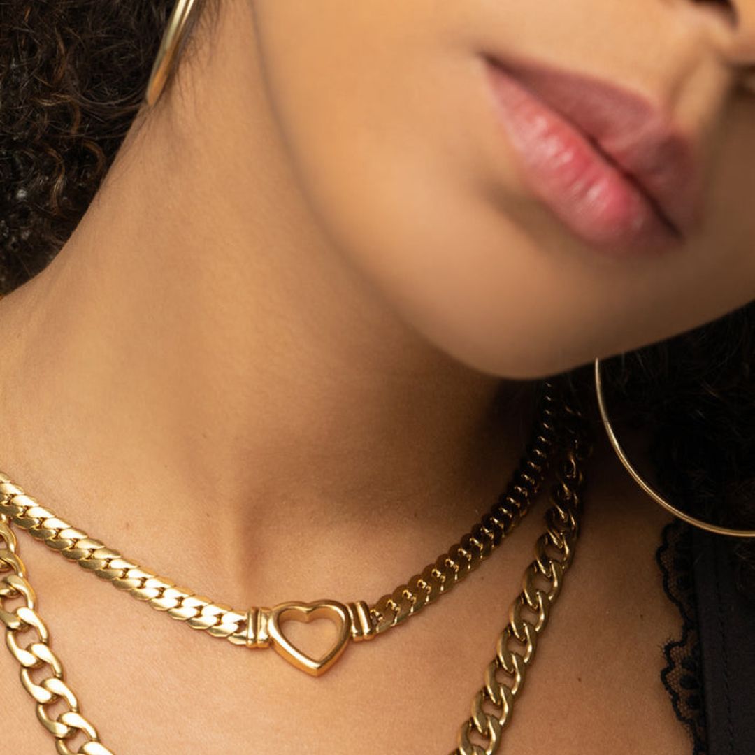 Minimalist Heart Choker Necklace 18K Gold Plated