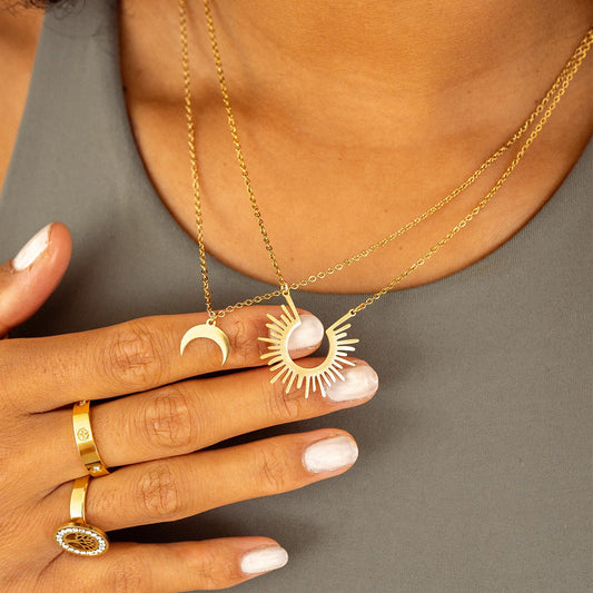Moon Pendant Necklace 18K Gold Plated