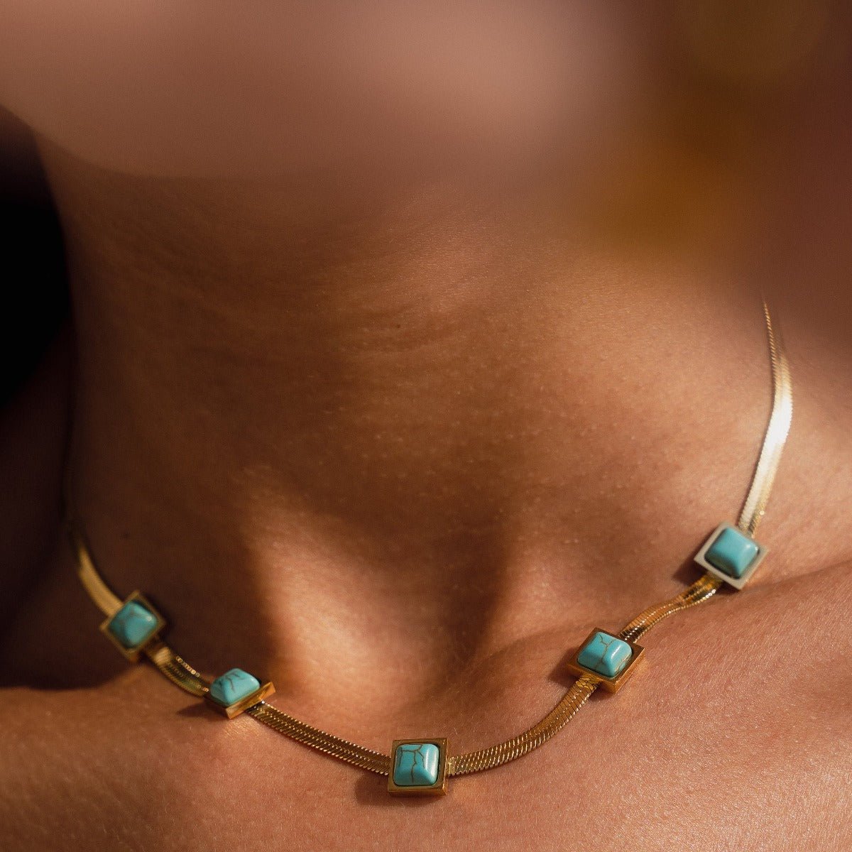 Necklace Mesh Aqua Stone 18K Gold Plated