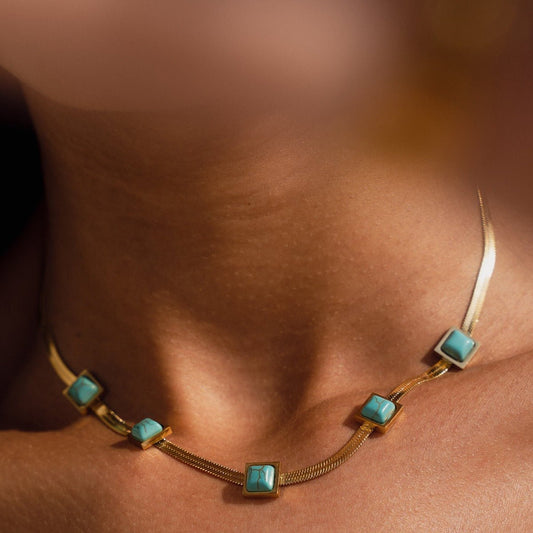 Necklace Mesh Aqua Stone 18K Gold Plated