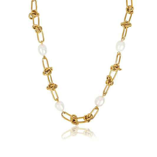 Necklace Knot and Pearls 18K Gold Plated