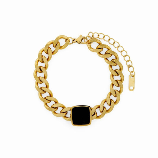 Onyx Pendant Chain Bracelet 18K Gold Plated