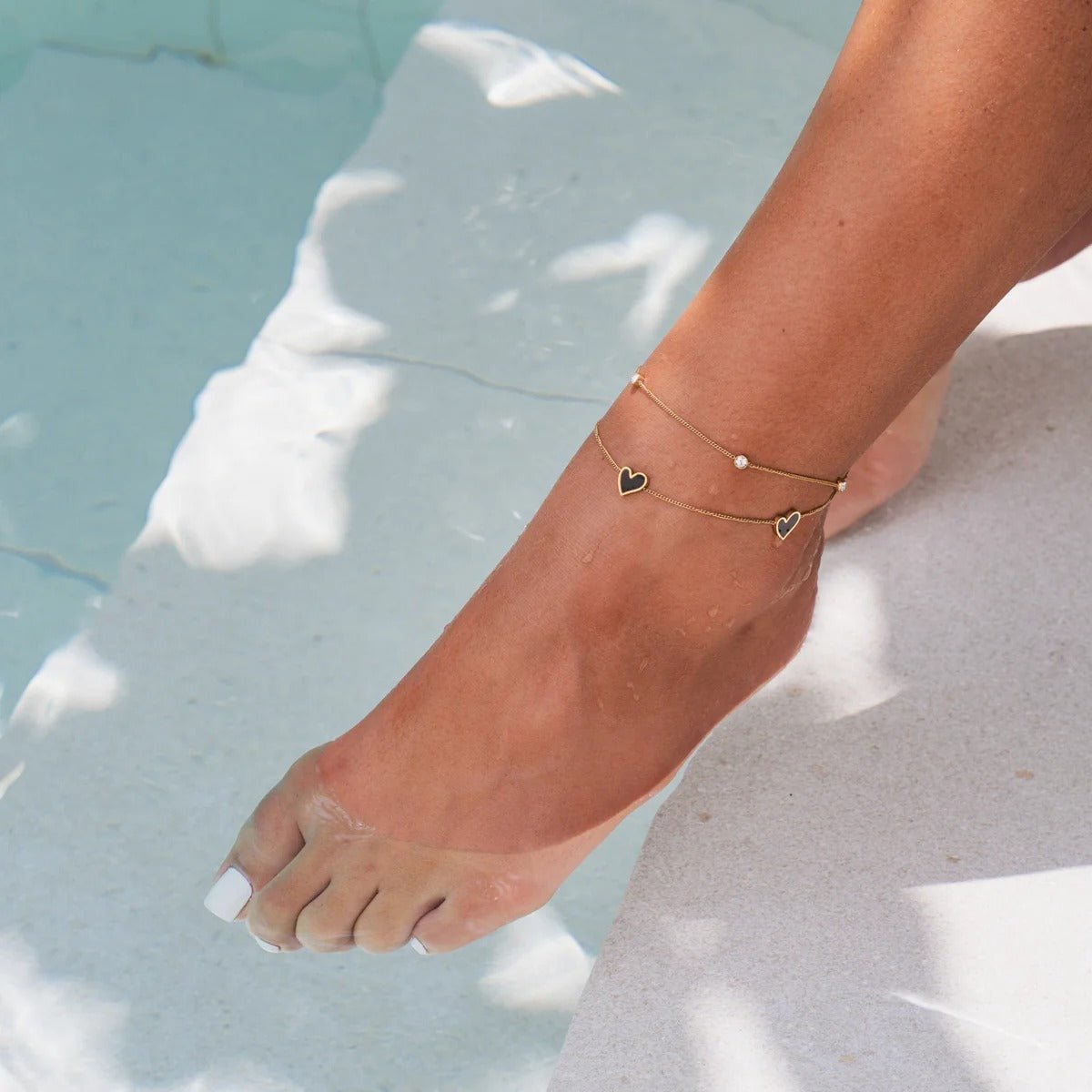 Double Heart Anklet with Stone 18K Gold Plated
